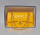Chanel Classic Flap Bag 1113 Original Patent leather in Yellow with Silver 1113