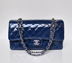 Chanel Classic Flap Bag 1113 Patent leather in Blue with Silver 1113