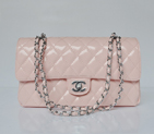 Chanel Classic Flap Bag 1113 Patent leather in Pink with Silver 1113