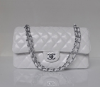 Chanel Classic Flap Bag 1113 Patent leather in White with Silver 1113