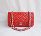 Chanel Classic Flap Bag 1113 Sheepskin leather in Red with Silver 1113