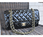 Chanel Classic Flap Bag Black Patent Leather 1113 Gold 1113