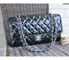 Chanel Classic Flap Bag Black Patent Leather 1113 Silver 1113