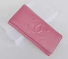 Chanel Emboss CC Logo Litchi stripes leather Bi-Fold Wallet C514 Rose C514
