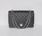 Chanel Jumbo Quilted Classic Sheepskin leather Flap Bag A58601 black Silver A58601