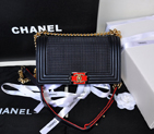 Chanel Le Boy 2014 Flap Shoulder Bag in Original Calf Leather A5626 Dark Blue A5626