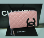 Chanel Leather Black CC Logo Long Zipper Wallet 26710 Pink 26710