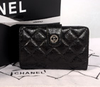 Chanel Matelasse Bi-Fold Wallet Glazed Crackled Leater C004 Black with Silver C004