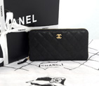 Chanel Matelasse Zip Around Wallet Original Cannage Pattern Nubuck Leather C009 Black C009