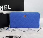 Chanel Matelasse Zip Around Wallet Original Cannage Pattern Nubuck Leather C009 Blue C009