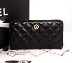 Chanel Matelasse Zip Around Wallet Original Glazed Crackled Leater C009 Black C009
