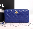 Chanel Matelasse Zip Around Wallet Original Glazed Crackled Leater C009 Blue C009
