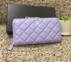 Chanel Matelasse Zip Around Wallet Sheepskin leather A50071 Lavender A50071