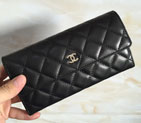 Chanel Tri-Fold Wallet Original Lambskin Leather A48656 Black with Gold A48656