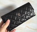 Chanel Tri-Fold Wallet Original Lambskin Leather A48656 Black with Silver A48656