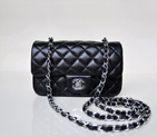 Chanel mini Classic Flap Bag Black Sheekskin 1117 Silver 1117
