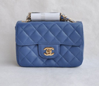 Chanel mini Classic Flap Bag Blue Sheekskin leather A1115 Gold A1115