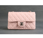 Chanel mini Classic Flap Bag Original Caviar leather 1117 Pink in Silver 1117