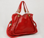 Chloe Paraty Juboo Shoulder Bags Snake Veins Leather Red 29885 29885