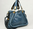 Chloe Paraty Shoulder Bags Snake Veins Leather Blue 29883 29883