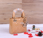 Christian Lady Dior Bag Patent Leather D1633 Apricot with Gold D1633