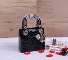 Christian Lady Dior Bag Patent Leather D1633 Black with Gold D1633