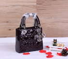 Christian Lady Dior Bag Patent Leather D1633 Pearly Claret with Silver D1633