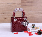Christian Lady Dior Bag Patent Leather D1633 Pearly red with Silver D1633