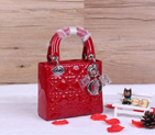 Christian Lady Dior Bag Patent Leather D1633 Red with Silver D1633