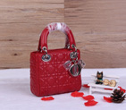 Christian Lady Dior Bag Sheepskin Leather D1633 Red with Silver D1633