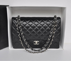 Classic Chanel Maxi Double Flaps Bag A36098 Black Original Lambskin Leather Silver A36098