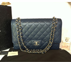 Classic Chanel Maxi Double Flaps Bag A36098 Blue Original Caviar Leather Silver A36098