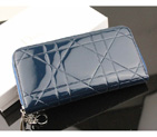 Dior Patent Leather Long Leather Wallet 951 Blue 951