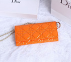 Dior Patent Leather Long Leather Wallet with chain 1078 Orange 1078