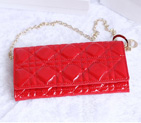 Dior Patent Leather Long Leather Wallet with chain 1078 Red 1078