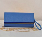 Fendi Pequin Rush Saffiano Pouchette Clutch F2558 Blue F2558