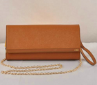 Fendi Pequin Rush Saffiano Pouchette Clutch F2558 Camel F2558