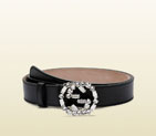 Gucci black leather belt with crystal interlocking g buckle 354381 AP00K 1000 354381