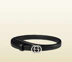 Gucci leather skinny belt with interlocking G buckle 370552 AP00N 1000 370552