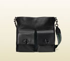 Gucci men leather messenger bag with bamboo details 387095
