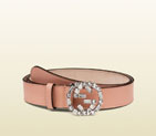 Gucci pink leather belt with crystal interlocking g buckle 354381 AP00K 5806 354381