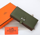 Hermes Bearn Japonaise Bi-Fold Wallet Original Clemence Leather A208 Dark Green A208