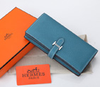 Hermes Bearn Japonaise Bi-Fold Wallet Original Clemence Leather A208 Medium Blue A208