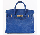 Hermes Birkin 30CM Tote Bags Blue Lizard Leather Gold hardware H30