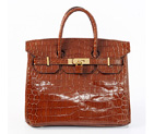 Hermes Birkin 30CM Tote Bags Dark Coffee Crocodile Leather Gold hardware H30