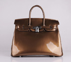Hermes Birkin 35CM Tote Bag Bronze Patent Leather H35 Silver hardware H35