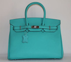 Hermes Birkin 35CM Tote Bag Lake Blue Clemence Leather with Silver hardware H35