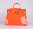 Hermes Birkin 35CM Tote Bag Orange Patent Leather H35 Gold hardware H35