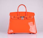 Hermes Birkin 35CM Tote Bag Orange Patent Leather H35 Silver hardware H35