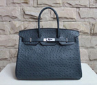 Hermes Birkin 35CM Tote Bag Ostrich Leather Black with Silver hardware H35